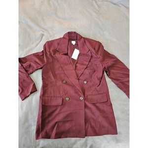 A New Day Burgundy Double Breasted Blazer Jacket Womens Small NWT Maroon Rayon